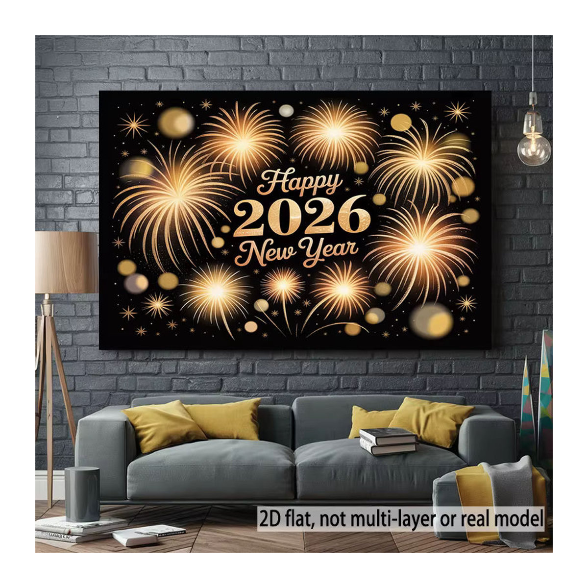 VIKAMA Neujahr Wandteppich mit Feuerwerk und Sternen in Schwarz, abstrakte Textil-Wanddekoration für dein Wohnzimmer - Bild 3
