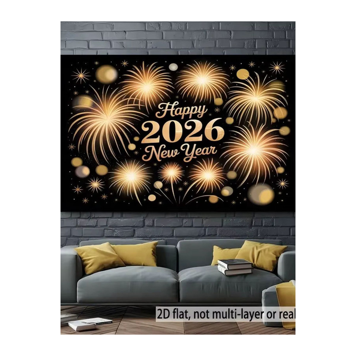 VIKAMA Neujahr Wandteppich mit Feuerwerk und Sternen in Schwarz, abstrakte Textil-Wanddekoration für dein Wohnzimmer - Bild 5
