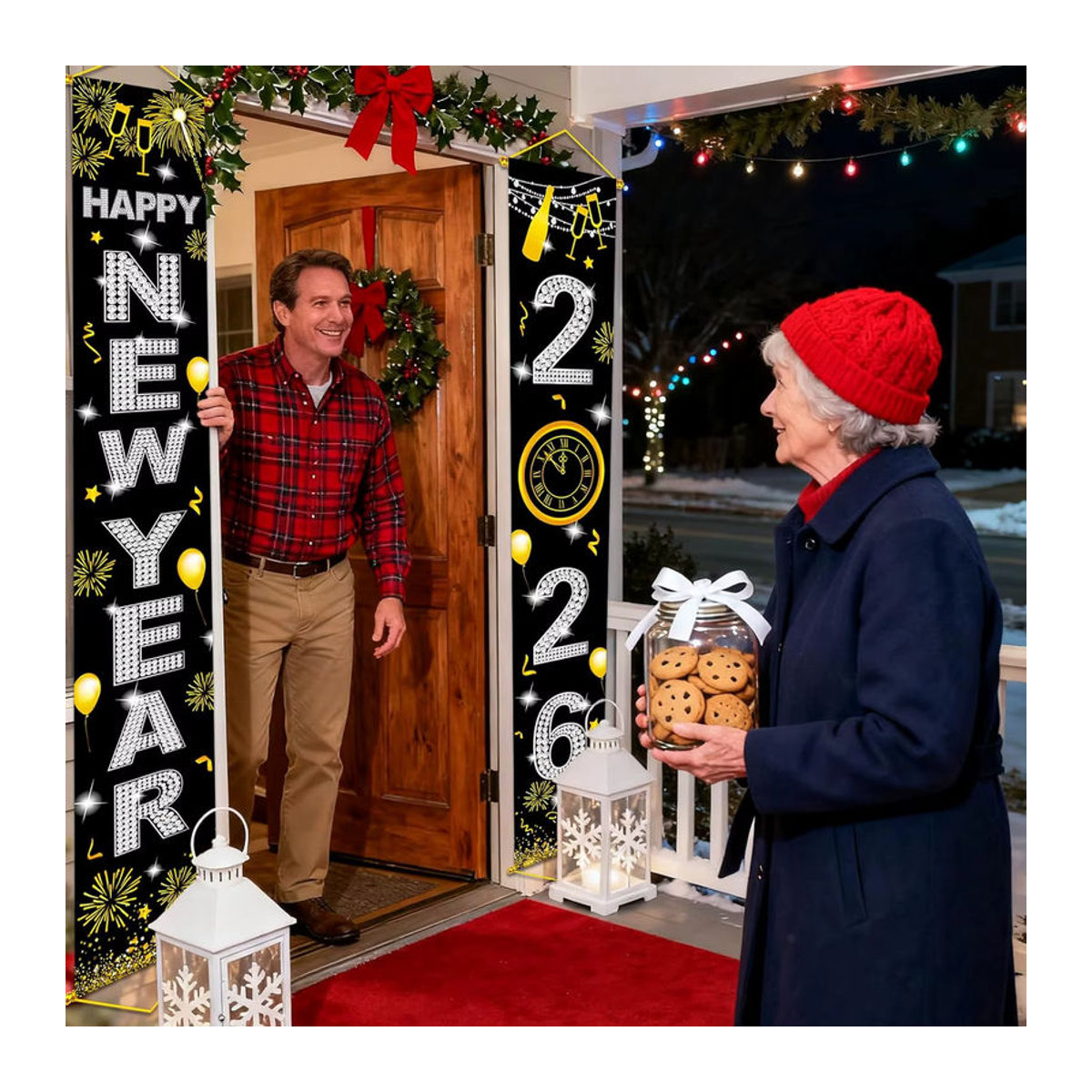VIKAMA Neujahrsdekoration 2026 Banner Schwarz, Hängendes Silvester-Schild für Veranda und Tür, B: 180 cm, H: 30 cm, T: 30 cm - Bild 3