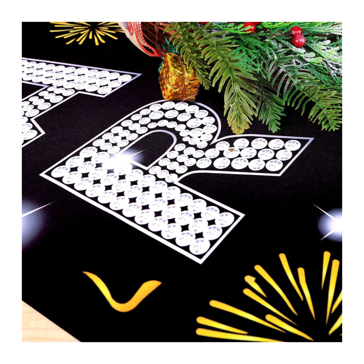 VIKAMA Neujahrsdekoration 2026 Banner Schwarz, Hängendes Silvester-Schild für Veranda und Tür, B: 180 cm, H: 30 cm, T: 30 cm - Bild 5