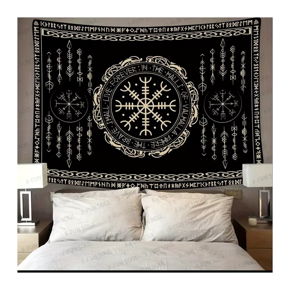 Vikama Nordische Runen-Wandteppich in Schwarz, Skandinavische Wandkunst mit geometrischem Design, B/H: 40 x 60 cm - Bild 2