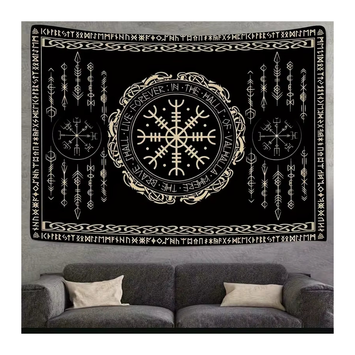 Vikama Nordische Runen-Wandteppich in Schwarz, Skandinavische Wandkunst mit geometrischem Design, B/H: 40 x 60 cm - Bild 4