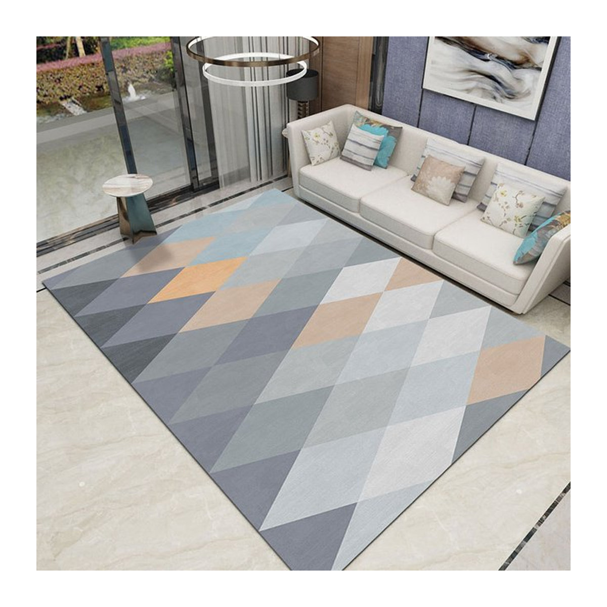VIKAMA Nordischer geometrischer Teppich aus Kristallsamt in Mehrfarbig für Wohnzimmer und Schlafzimmer - Bild 1