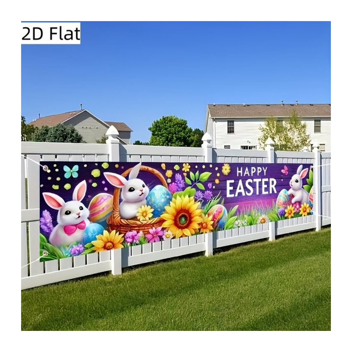 VIKAMA Oster-Banner mit buntem Hasen-Design, mehrfarbige hängende Dekoration für Garten und Familienfeiern, B/H: 180 x 40 cm - Bild 1