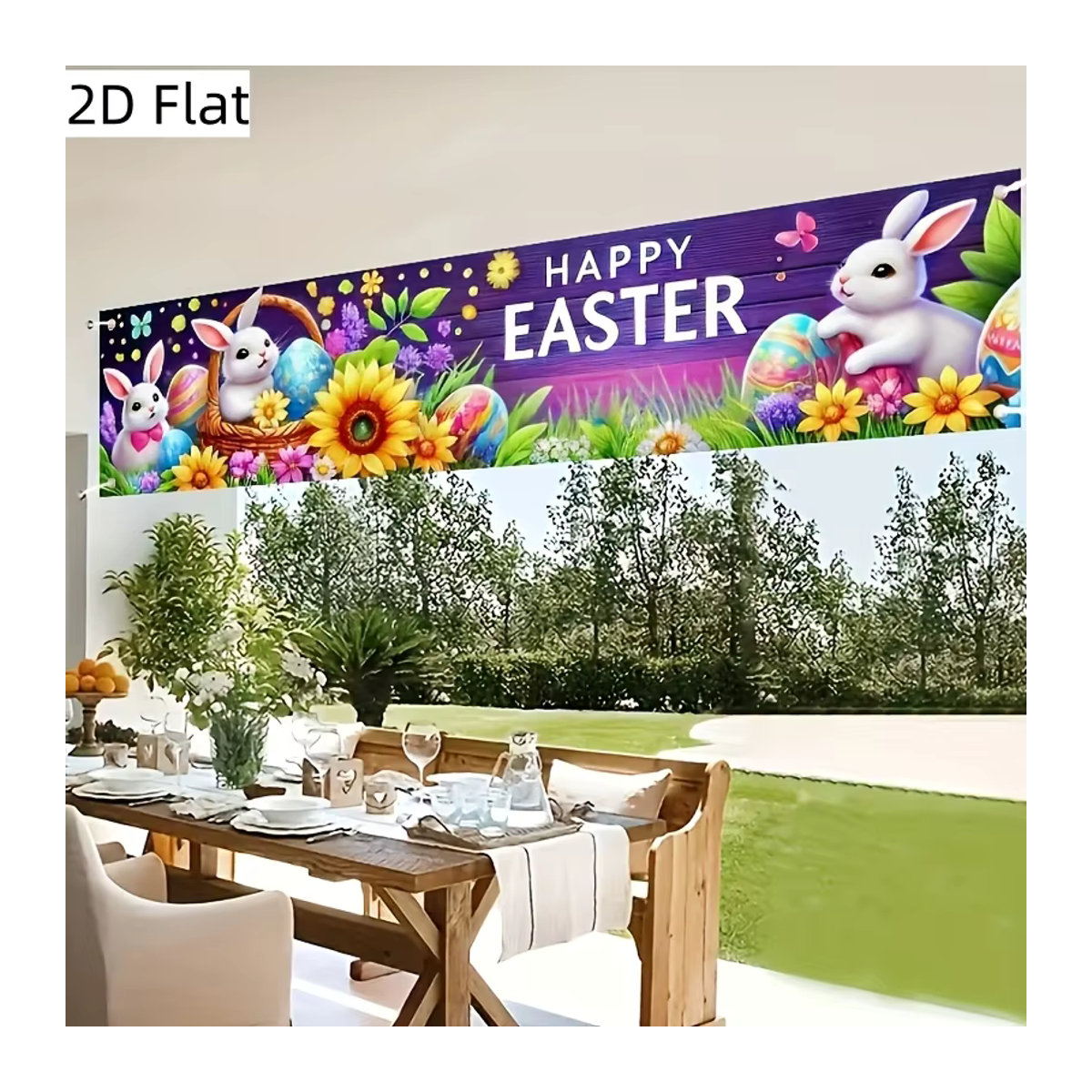 VIKAMA Oster-Banner mit buntem Hasen-Design, mehrfarbige hängende Dekoration für Garten und Familienfeiern, B/H: 180 x 40 cm - Bild 3
