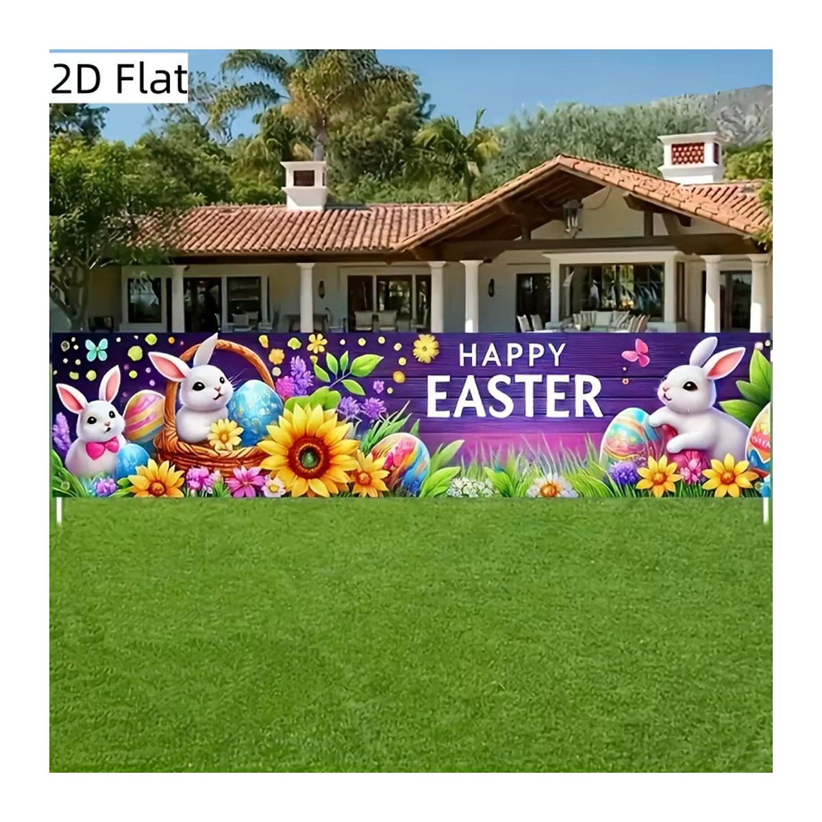 VIKAMA Oster-Banner mit buntem Hasen-Design, mehrfarbige hängende Dekoration für Garten und Familienfeiern, B/H: 180 x 40 cm - Bild 4