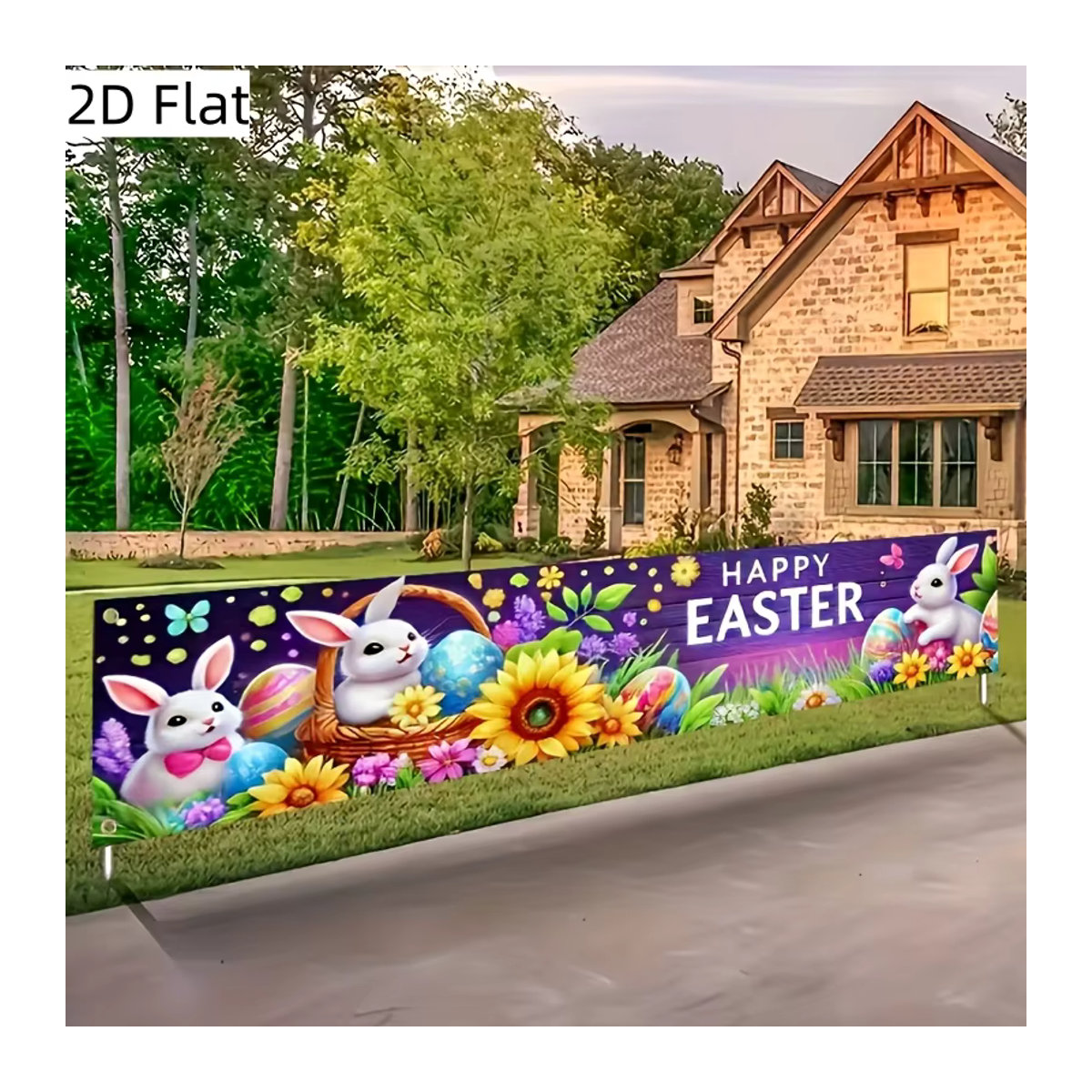 VIKAMA Oster-Banner mit buntem Hasen-Design, mehrfarbige hängende Dekoration für Garten und Familienfeiern, B/H: 180 x 40 cm - Bild 5