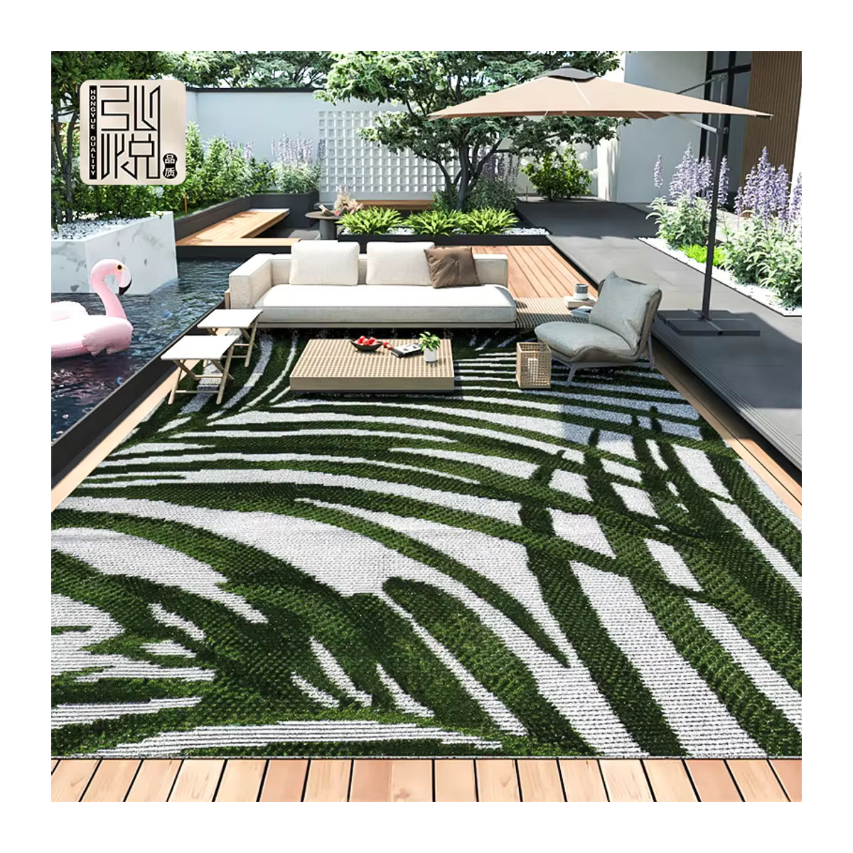 VIKAMA Outdoor-Teppich Geometrisch Bunt, rutschfeste Terrassenmatte für Garten und Camping, B/B: 120 x 160 cm - Bild 1