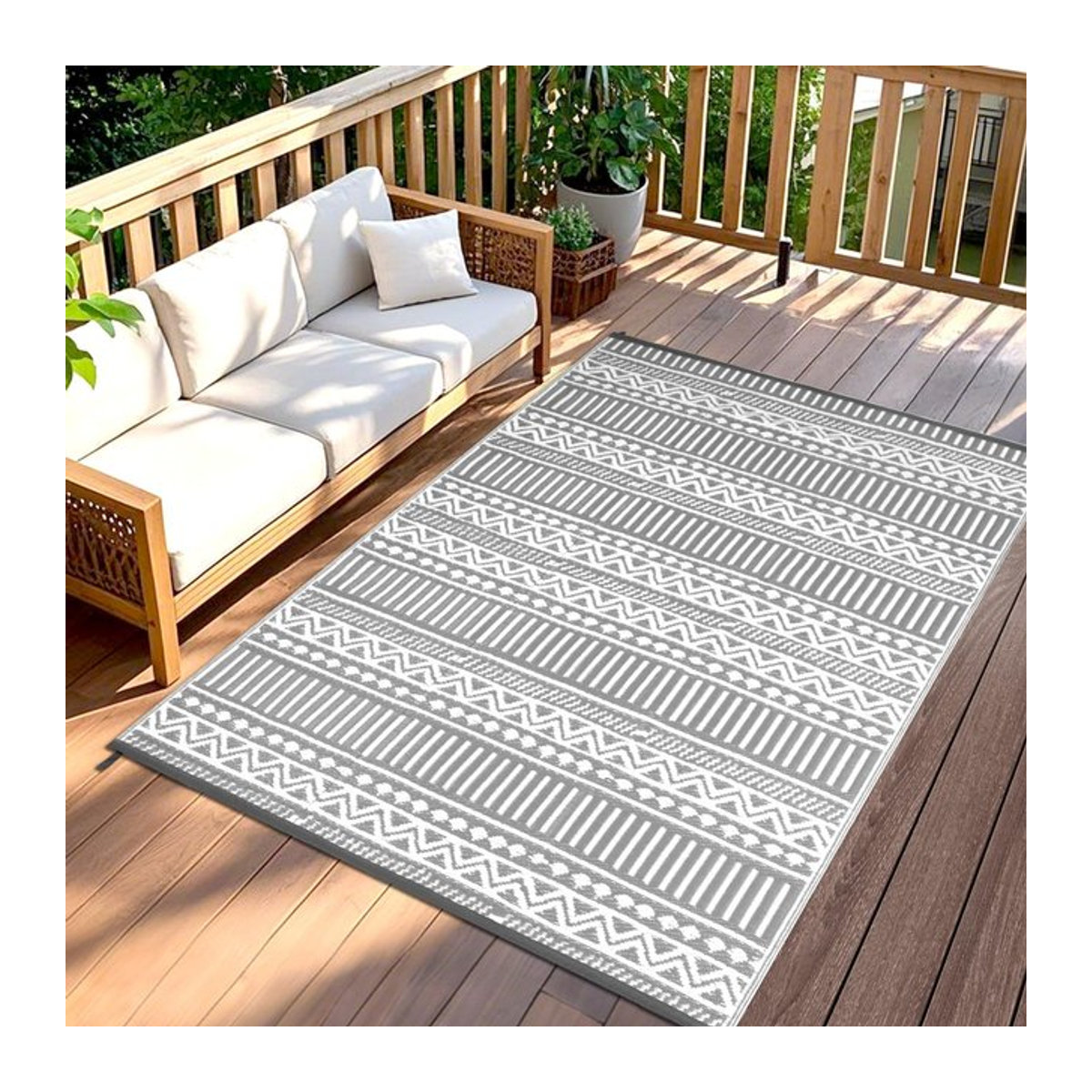 VIKAMA Outdoor-Teppich Grau Geometrisch Rechteckig B/T: 120 x 160 cm - Bild 1