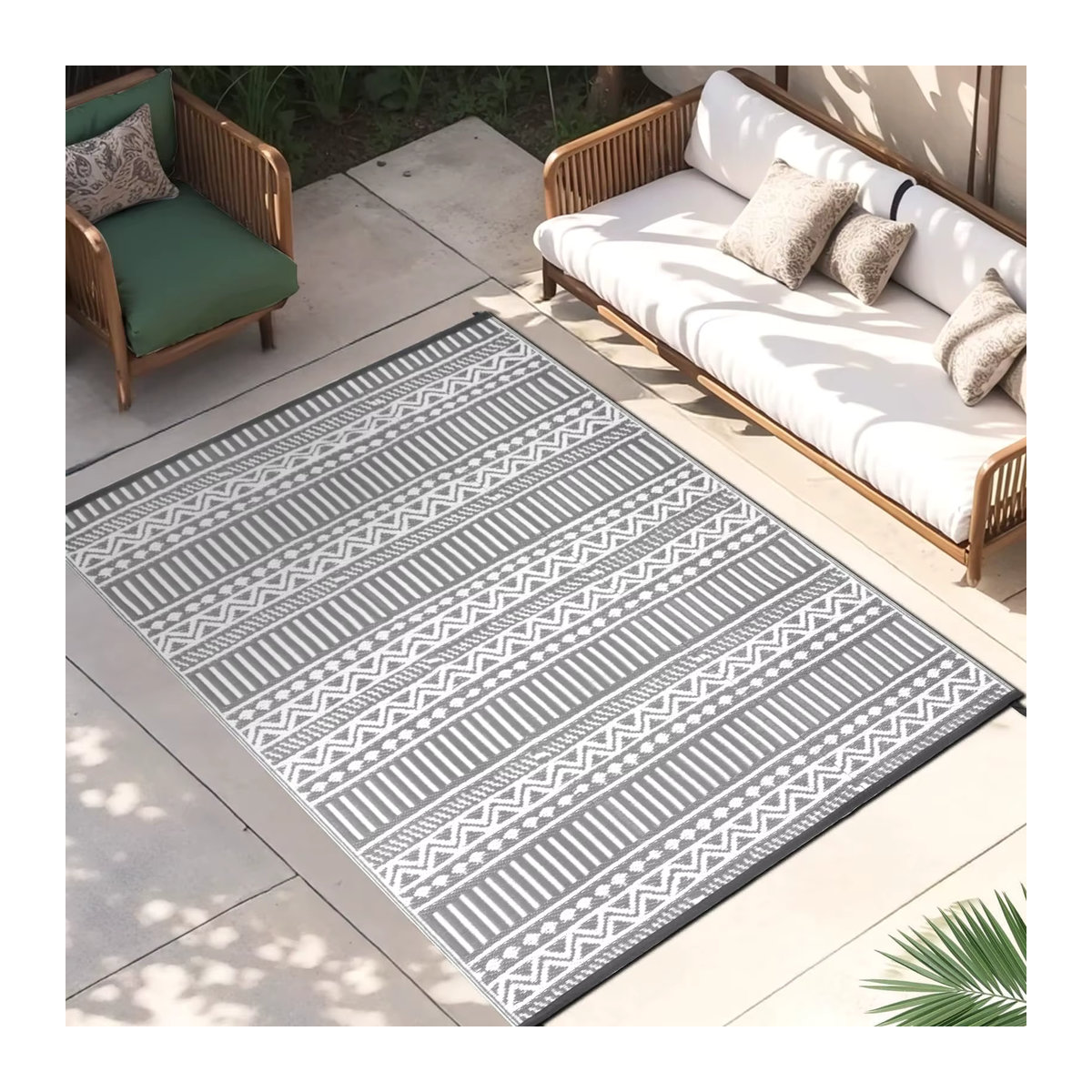 VIKAMA Outdoor-Teppich Grau Geometrisch Rechteckig B/T: 120 x 160 cm - Bild 3