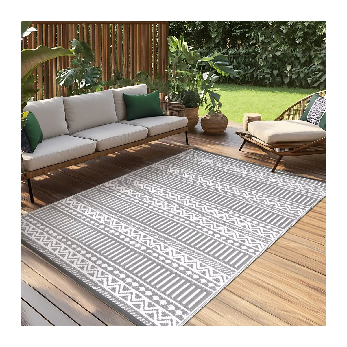 VIKAMA Outdoor-Teppich Grau Geometrisch Rechteckig B/T: 120 x 160 cm - Bild 4
