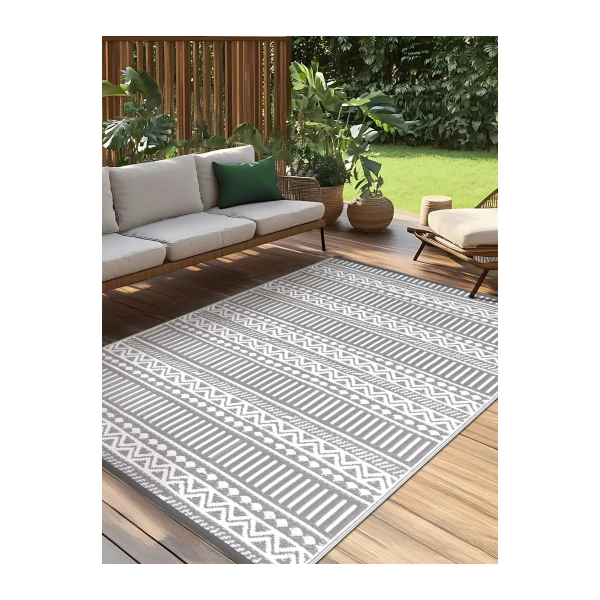 VIKAMA Outdoor-Teppich Grau Geometrisch Rechteckig B/T: 120 x 160 cm - Bild 6