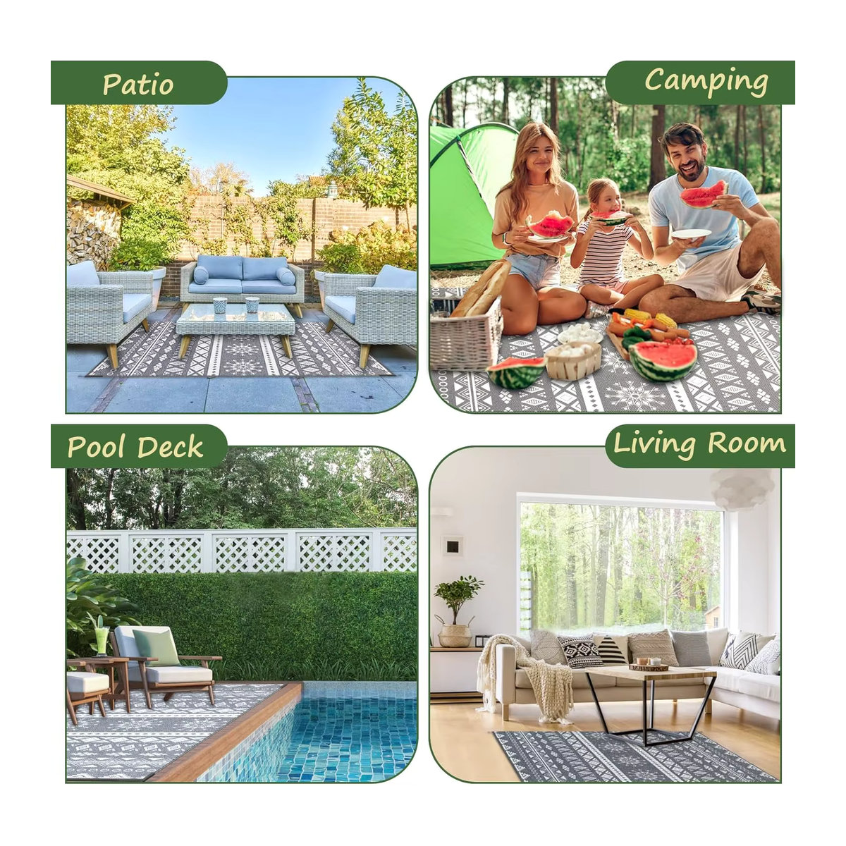 VIKAMA Outdoor-Teppich in Grau mit geometrischem Design im böhmischen Stil, rechteckig - Bild 6