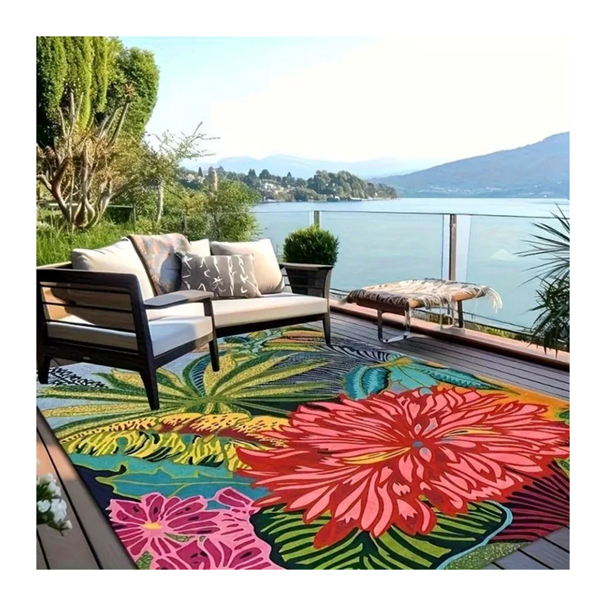 VIKAMA Outdoor-Teppich mit tropischen Blumen in Bunt, rechteckig, B/T: 120 x 80 cm - Bild 1