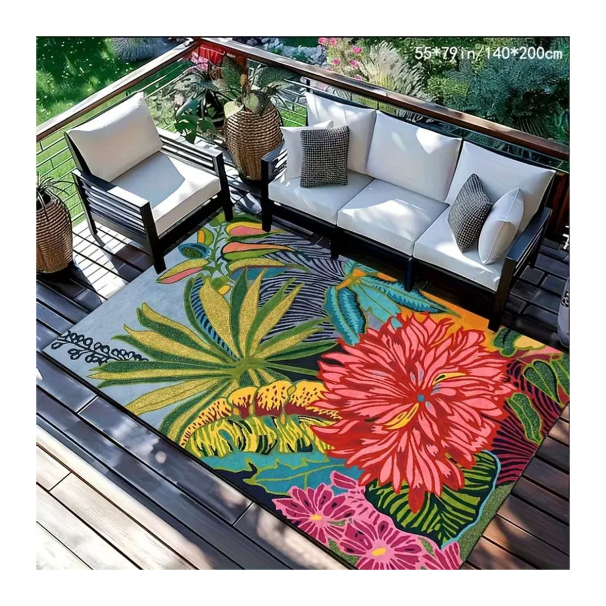 VIKAMA Outdoor-Teppich mit tropischen Blumen in Bunt, rechteckig, B/T: 120 x 80 cm - Bild 2