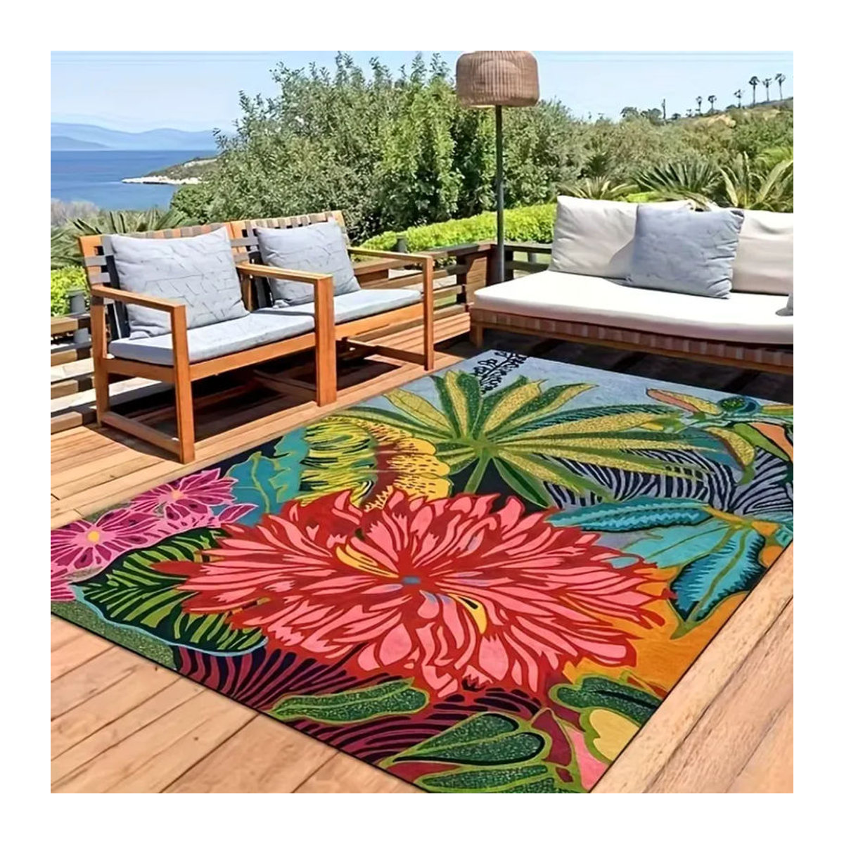 VIKAMA Outdoor-Teppich mit tropischen Blumen in Bunt, rechteckig, B/T: 120 x 80 cm - Bild 4