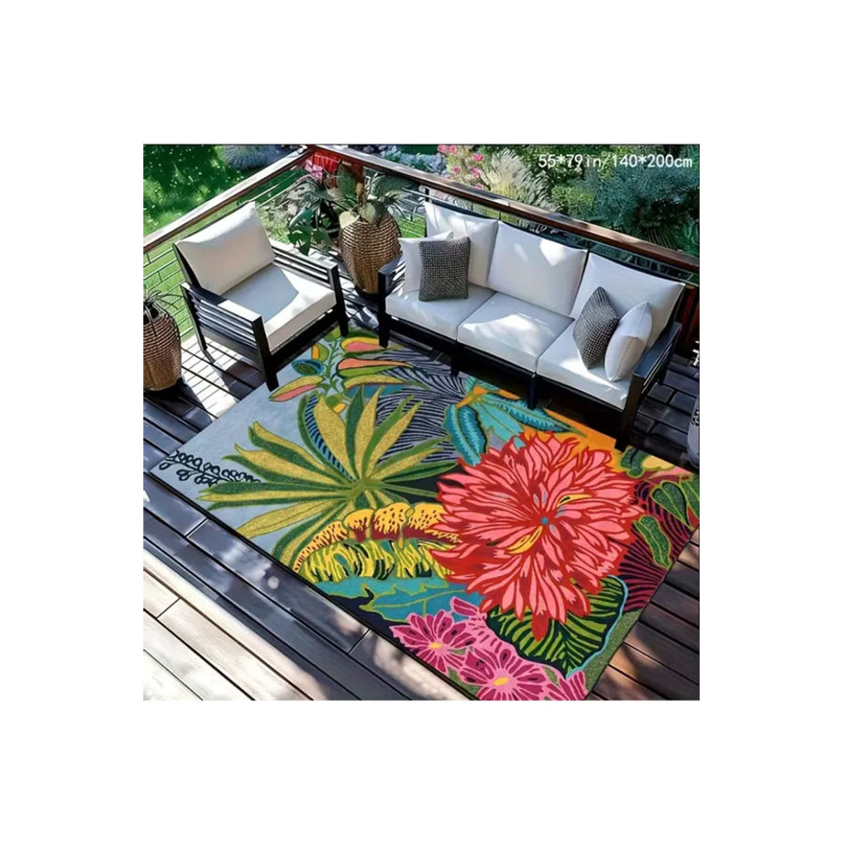 VIKAMA Outdoor-Teppich mit tropischen Blumen in Bunt, rechteckig, B/T: 120 x 80 cm - Bild 5