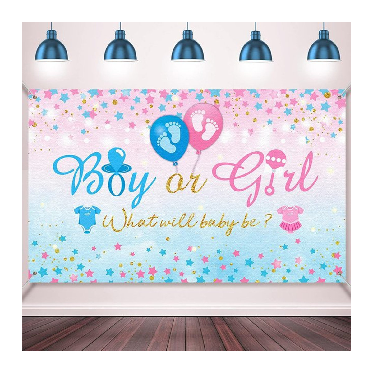 VIKAMA Party Kulisse zur Geschlechterenthüllung für Baby Shower in Blau und Rosa mit Sternen-Design - Bild 1
