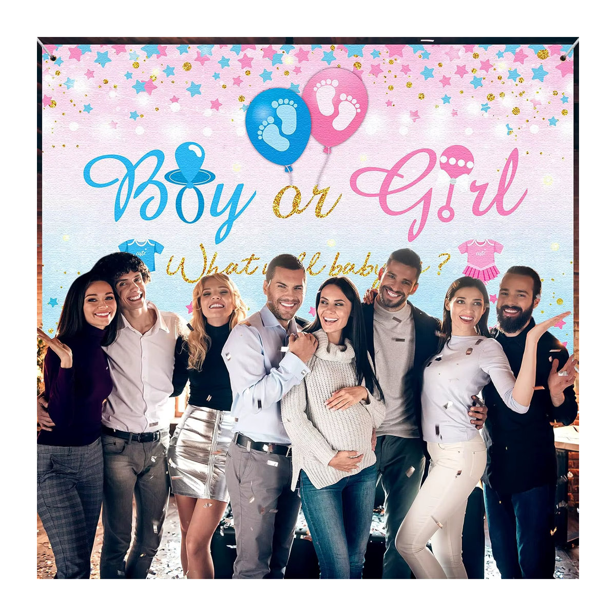 VIKAMA Party Kulisse zur Geschlechterenthüllung für Baby Shower in Blau und Rosa mit Sternen-Design - Bild 6