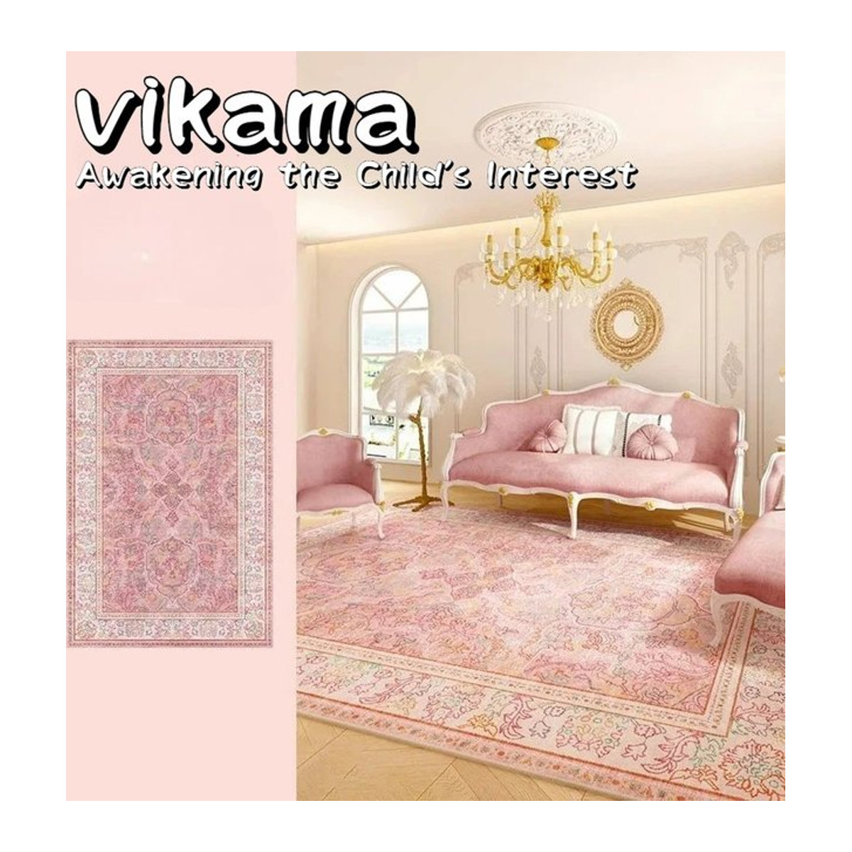 VIKAMA Persischer Retro-Wohnzimmerteppich in Rosa, waschbarer und wasserdichter Teppich für Schlafzimmer und Wohnzimmer - Bild 1