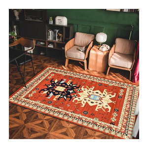 Vikama Persischer Teppich im klassischen Retro-Stil für Wohnzimmer und Büro in Schwarz-Rot