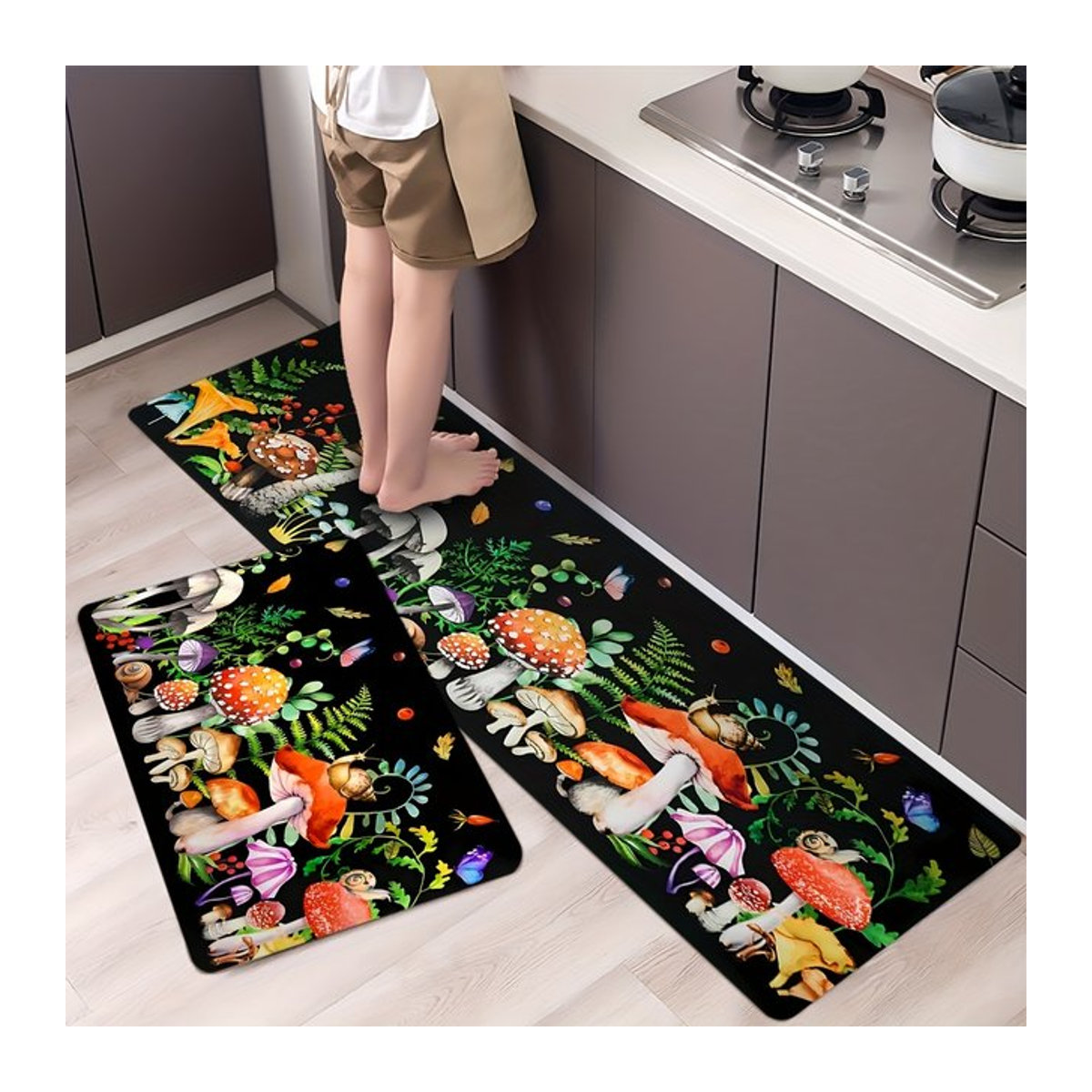 VIKAMA Pilz-Küchenmatte im 2er-Set, mehrfarbige dekorative Matte, wasserabsorbierend und rutschfest für Küche, Eingangsbereich oder Wohnzimmer - Bild 1
