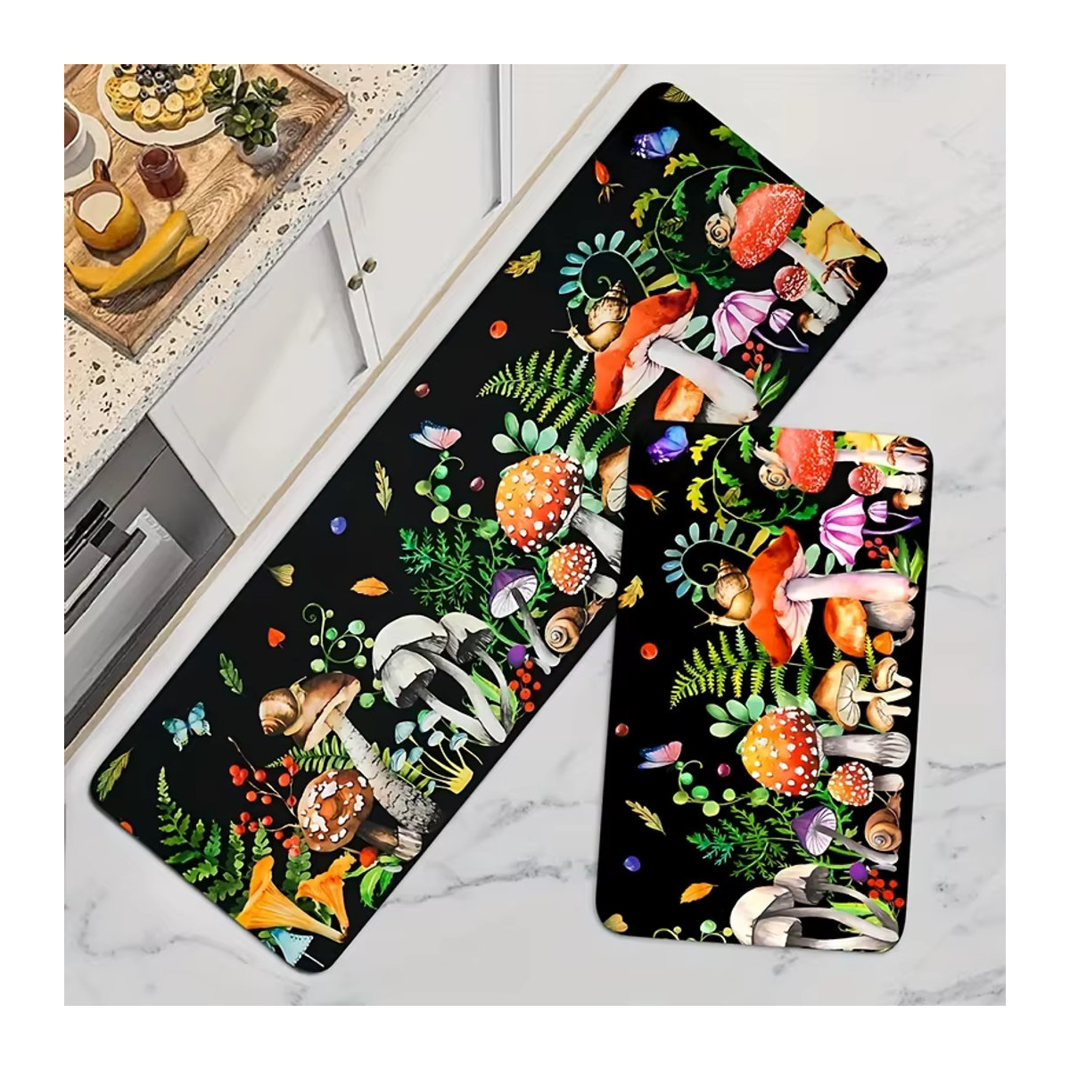 VIKAMA Pilz-Küchenmatte im 2er-Set, mehrfarbige dekorative Matte, wasserabsorbierend und rutschfest für Küche, Eingangsbereich oder Wohnzimmer - Bild 4