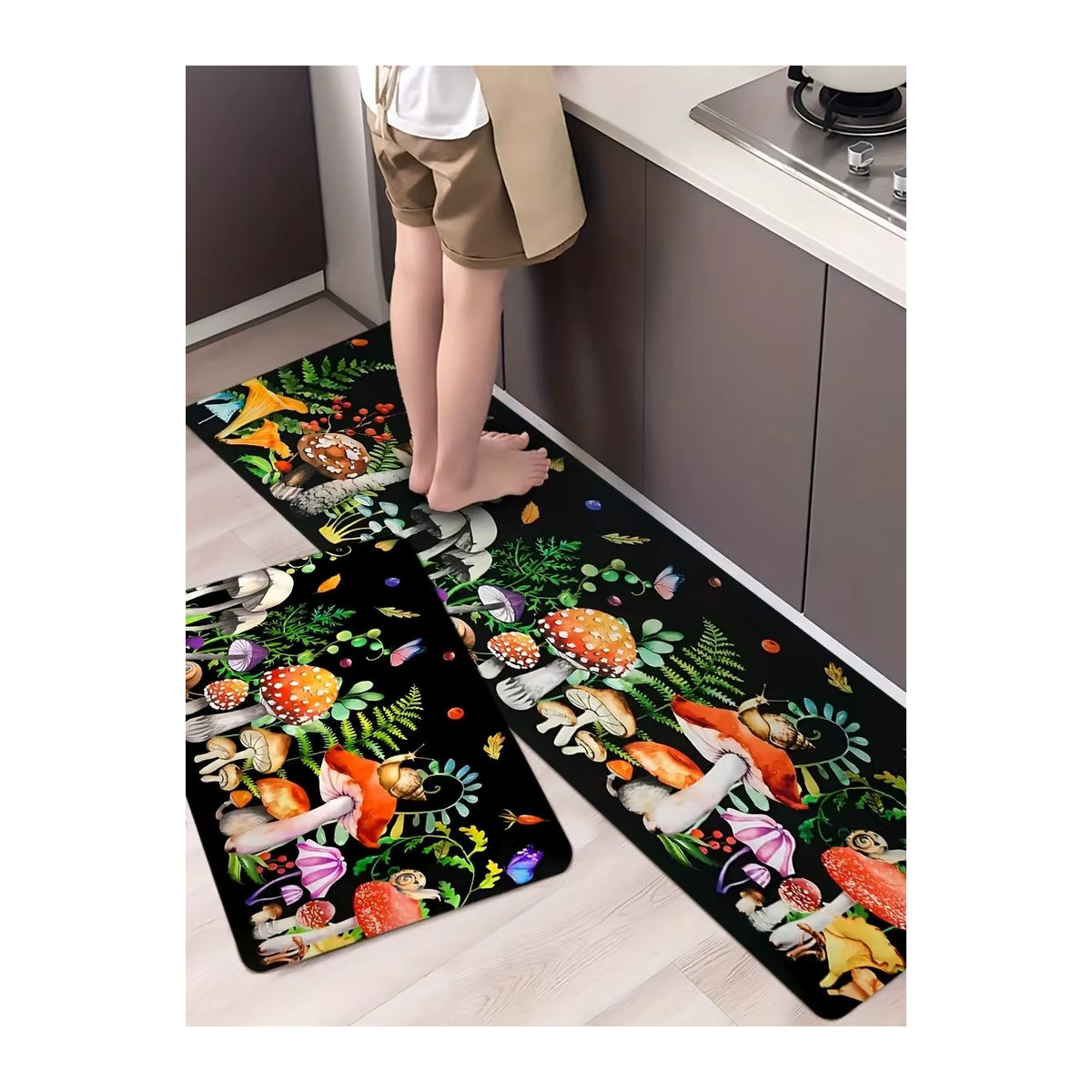 VIKAMA Pilz-Küchenmatte im 2er-Set, mehrfarbige dekorative Matte, wasserabsorbierend und rutschfest für Küche, Eingangsbereich oder Wohnzimmer - Bild 6