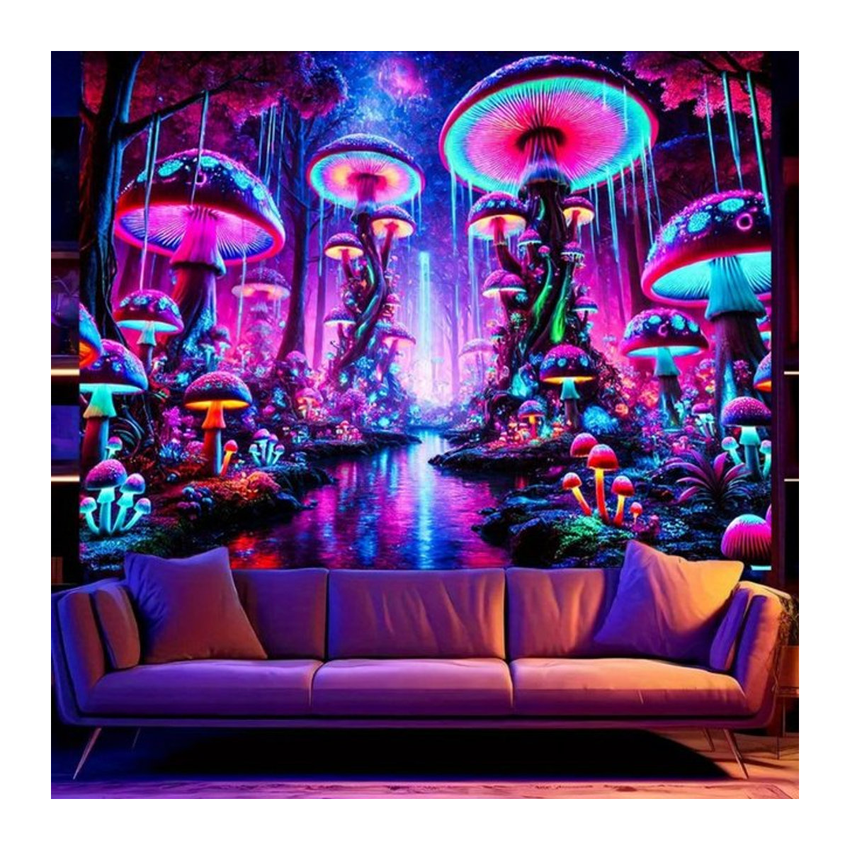 VIKAMA Pilzwald-Fantasie-Wandteppich, psychedelischer Wandbehang in Mehrfarbig, Rechteckig - Bild 1