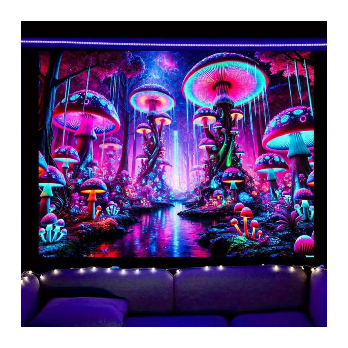 VIKAMA Pilzwald-Fantasie-Wandteppich, psychedelischer Wandbehang in Mehrfarbig, Rechteckig - Bild 2