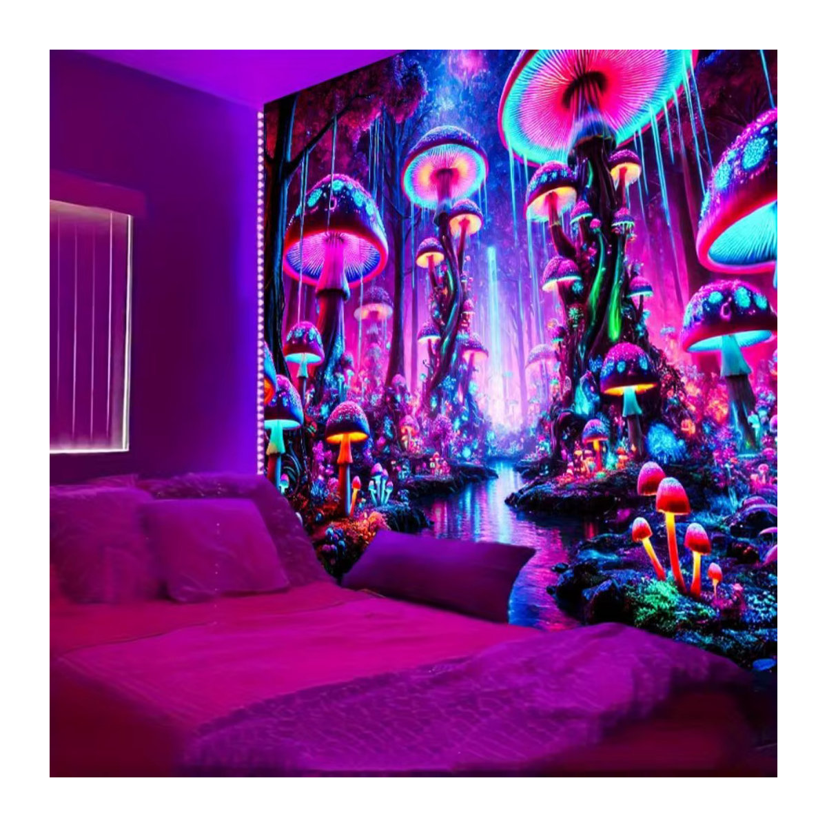 VIKAMA Pilzwald-Fantasie-Wandteppich, psychedelischer Wandbehang in Mehrfarbig, Rechteckig - Bild 4