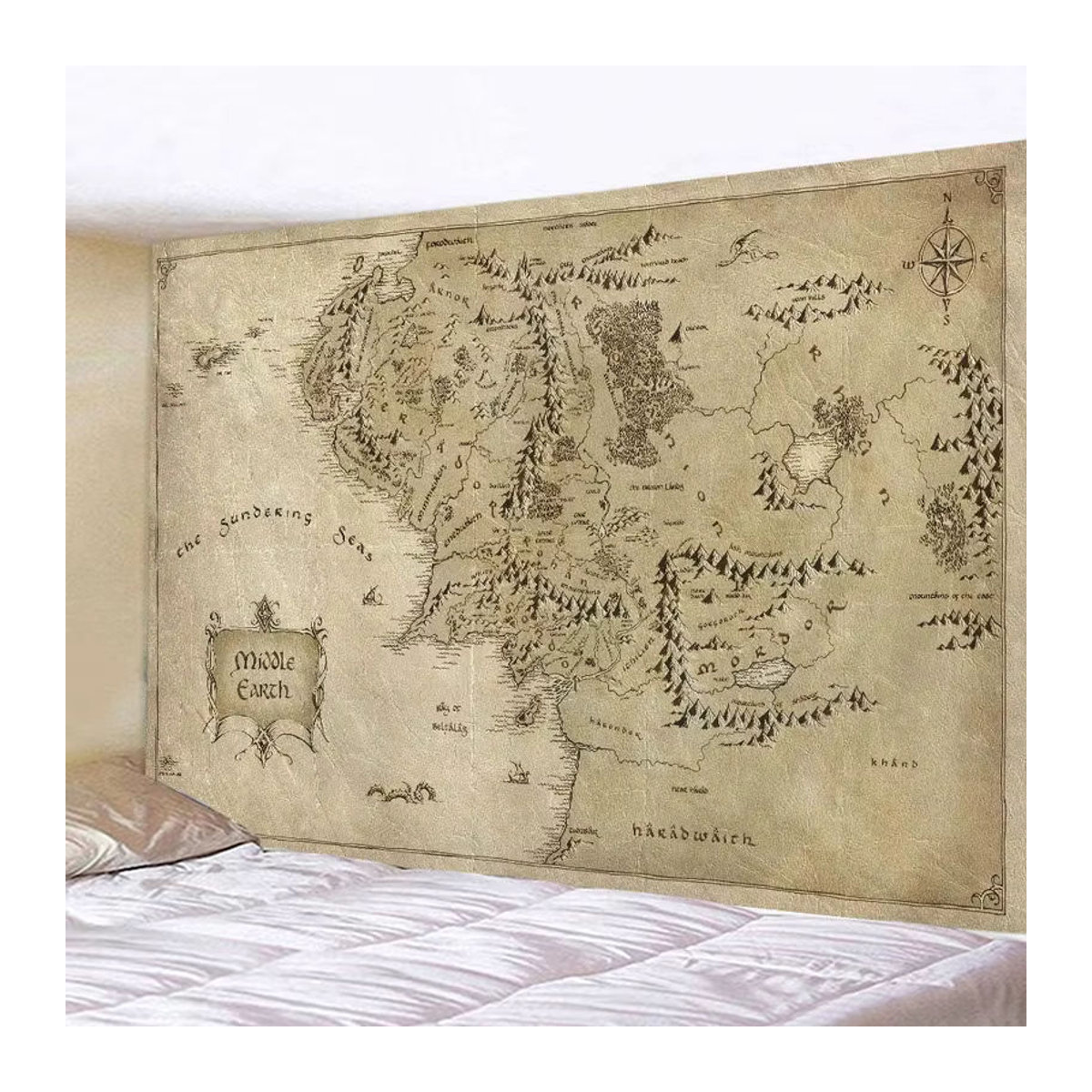VIKAMA Piraten-Schatzkarten Wandteppich in Beige, Vintage Maritimer Wandbehang als Textil-Dekoration im Querformat - Bild 2