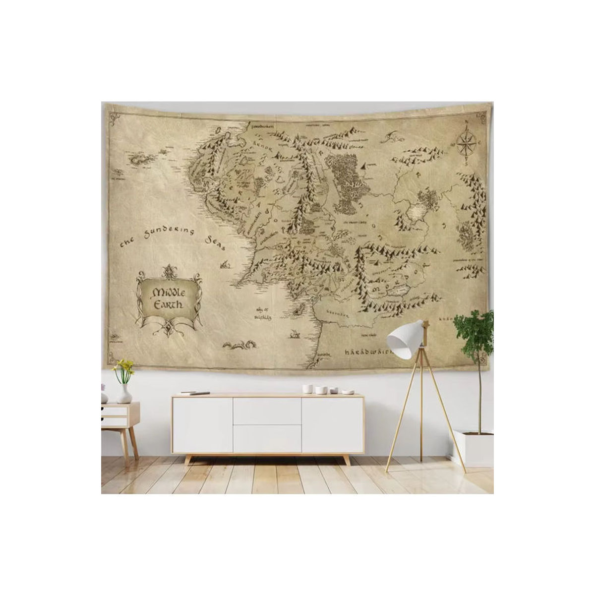 VIKAMA Piraten-Schatzkarten Wandteppich in Beige, Vintage Maritimer Wandbehang als Textil-Dekoration im Querformat - Bild 3