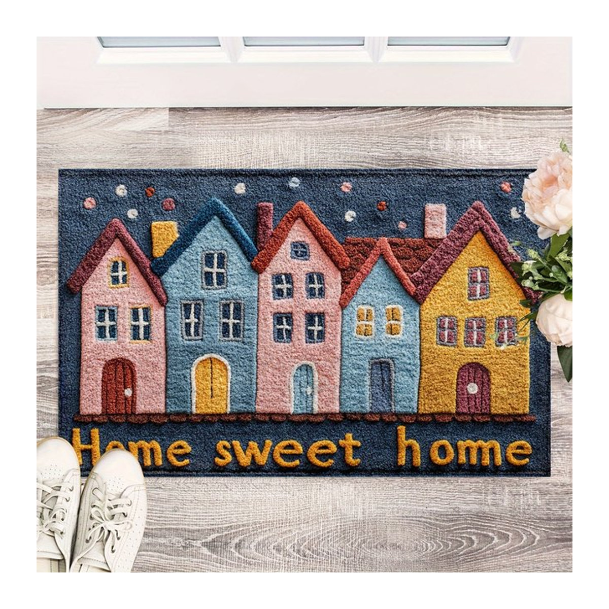 VIKAMA Plüsch-Fußmatte Sweet Home mit buntem Hausmuster in Mehrfarbig - Bild 1