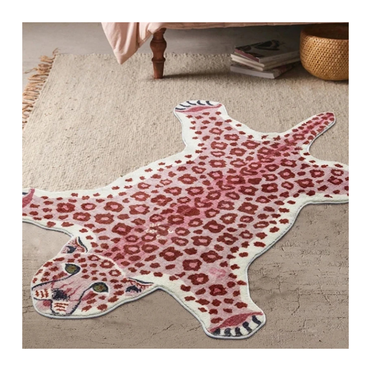 VIKAMA Plüsch-Teppich mit Cartoon-Leoparden-Print in Rosa für dein Wohnzimmer oder Schlafzimmer - Bild 1