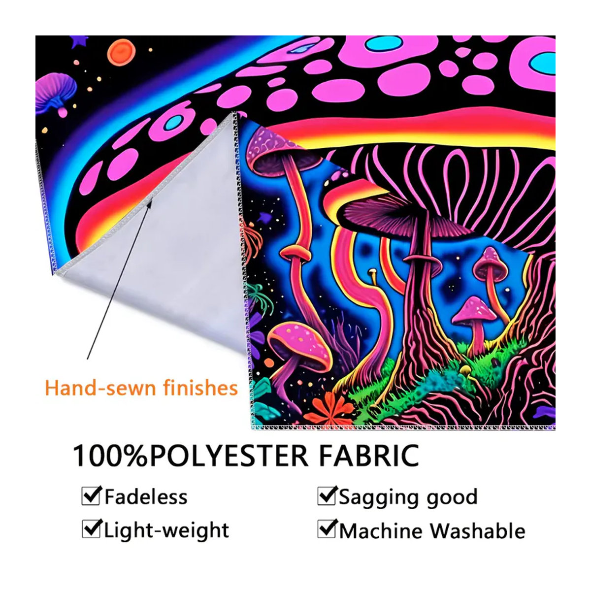 VIKAMA Psychedelischer Pilz-Wandteppich in Mehrfarbig, Bohemian Textil-Dekoration mit floralem Design, B/H: 60 x 40 cm - Bild 5