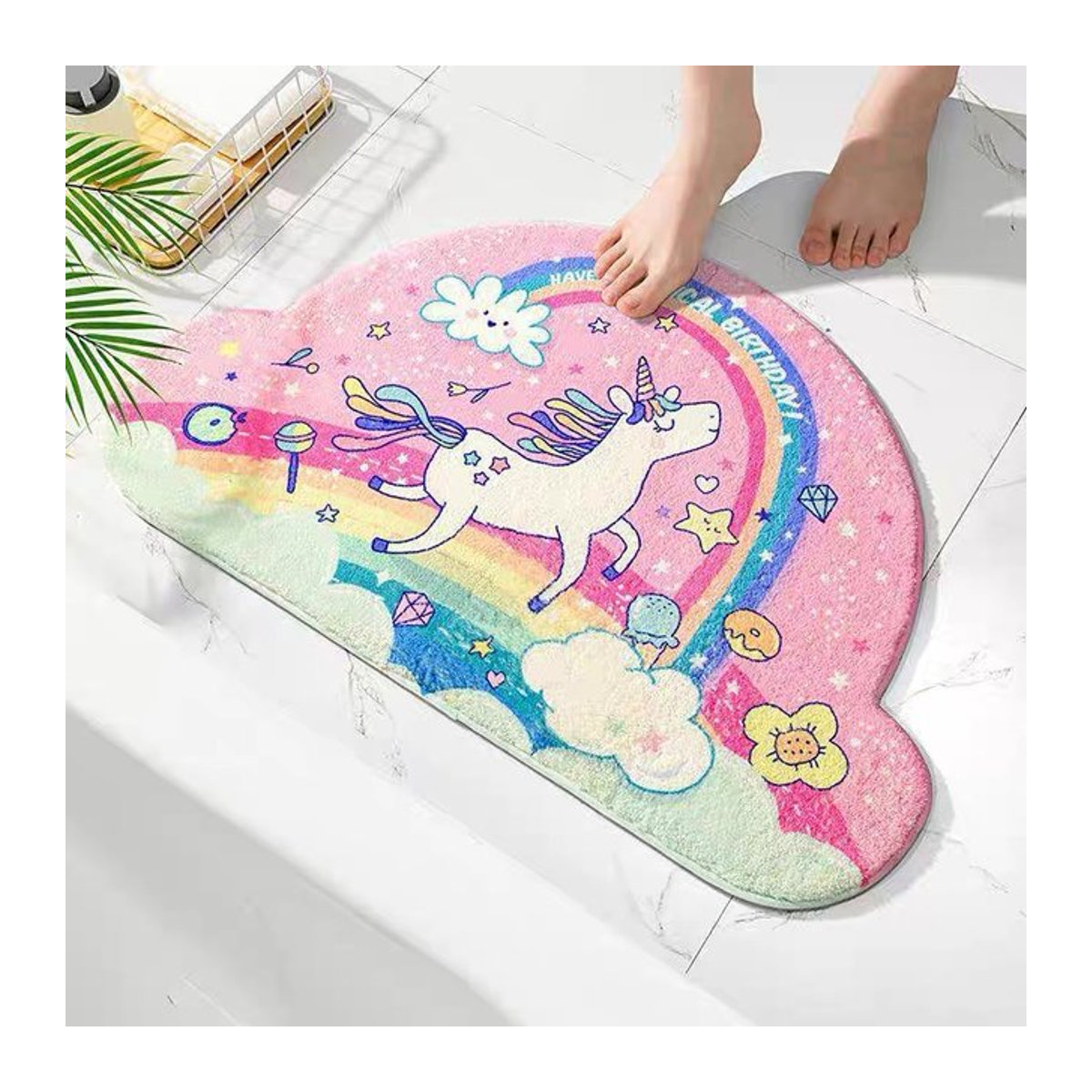 VIKAMA Regenbogen-Teppich als weiche und wasserdichte Bodenmatte in Mehrfarbig für Wohnzimmer, Schlafzimmer oder Badezimmer - Bild 1