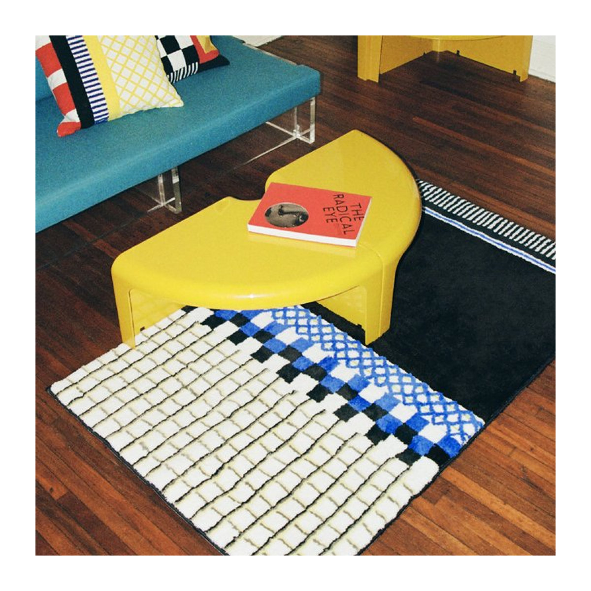 VIKAMA Retro American Color-blocking Teppich mit Karomuster für Wohnzimmer und Schlafzimmer, mehrfarbig - Bild 1