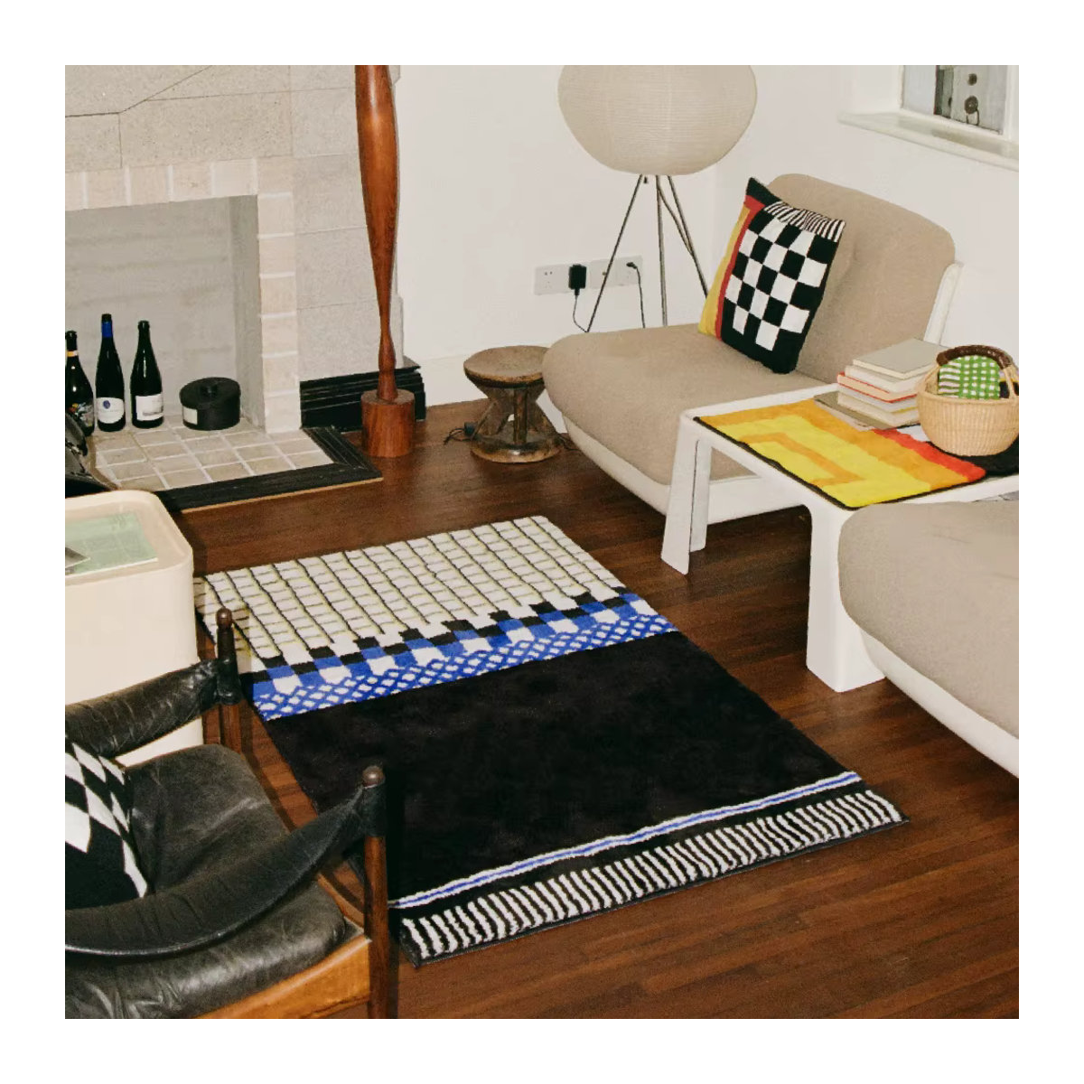 VIKAMA Retro American Color-blocking Teppich mit Karomuster für Wohnzimmer und Schlafzimmer, mehrfarbig - Bild 2
