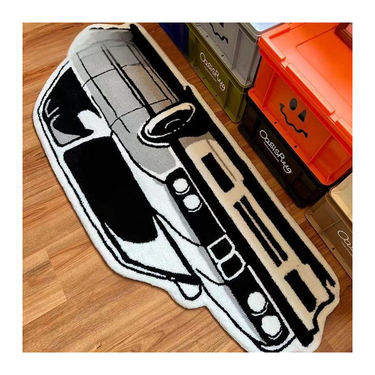 VIKAMA Retro Auto Teppich in Schwarz, Rutschfestes Bodenkissen im Kaschmir-Look für deine Dekoration - Bild 1