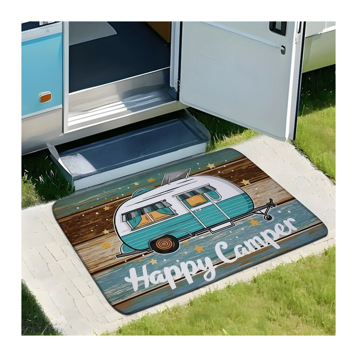 VIKAMA Retro Camping Fußmatte in Mehrfarbig, Anti-Rutsch und Maschinenwaschbar für Outdoor und Innenbereich - Bild 1