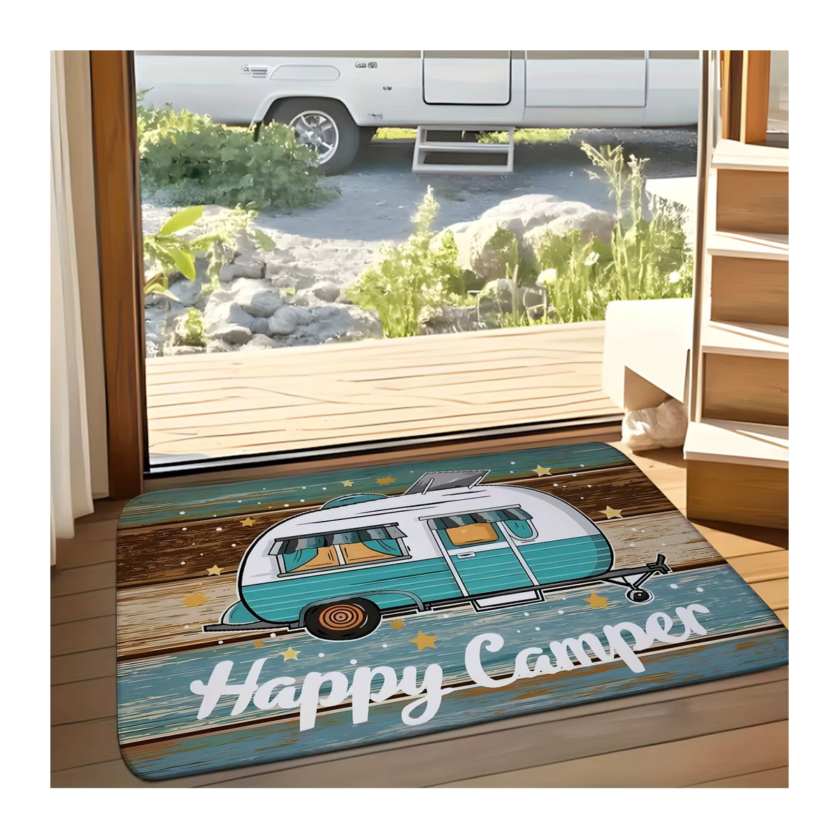 VIKAMA Retro Camping Fußmatte in Mehrfarbig, Anti-Rutsch und Maschinenwaschbar für Outdoor und Innenbereich - Bild 2