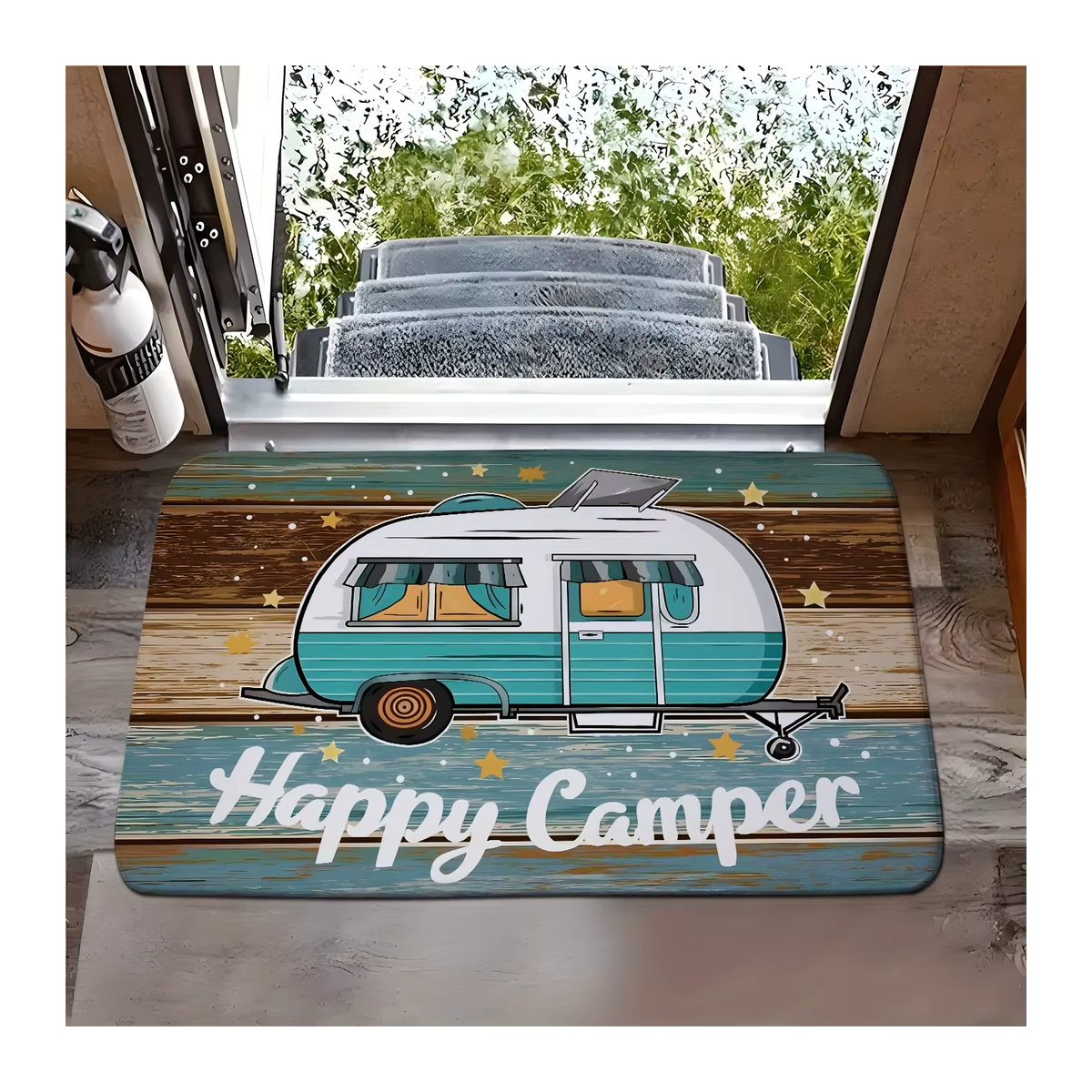 VIKAMA Retro Camping Fußmatte in Mehrfarbig, Anti-Rutsch und Maschinenwaschbar für Outdoor und Innenbereich - Bild 3