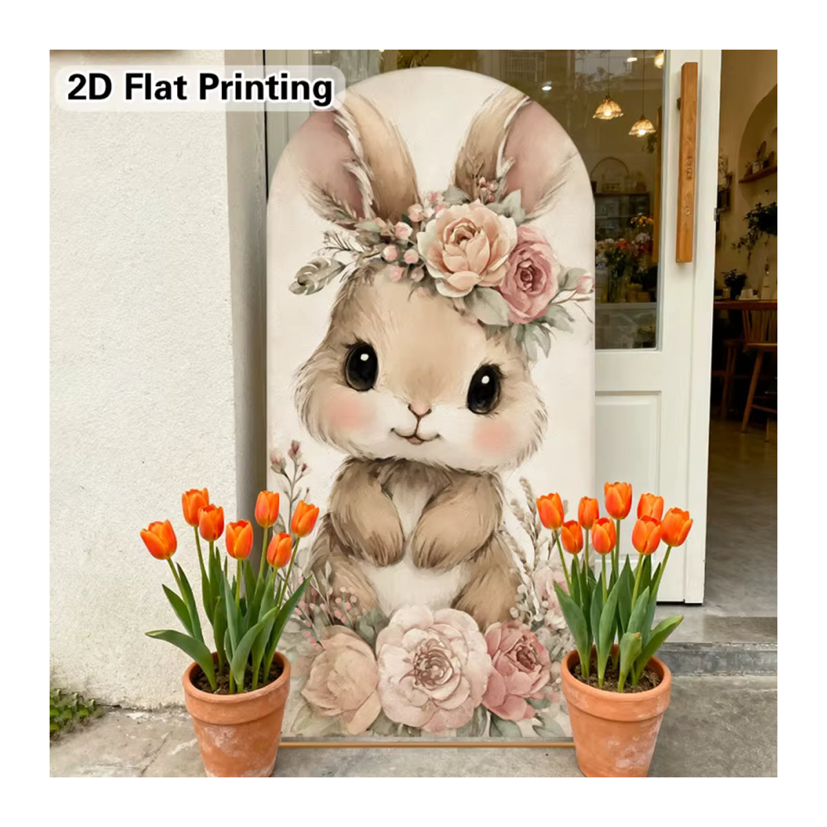 VIKAMA Retro-Fotohintergrund mit Hasen- und Blumenmuster in Beige, rechteckig, B: 120 cm, H: 50 cm, T: 50 cm - Bild 2