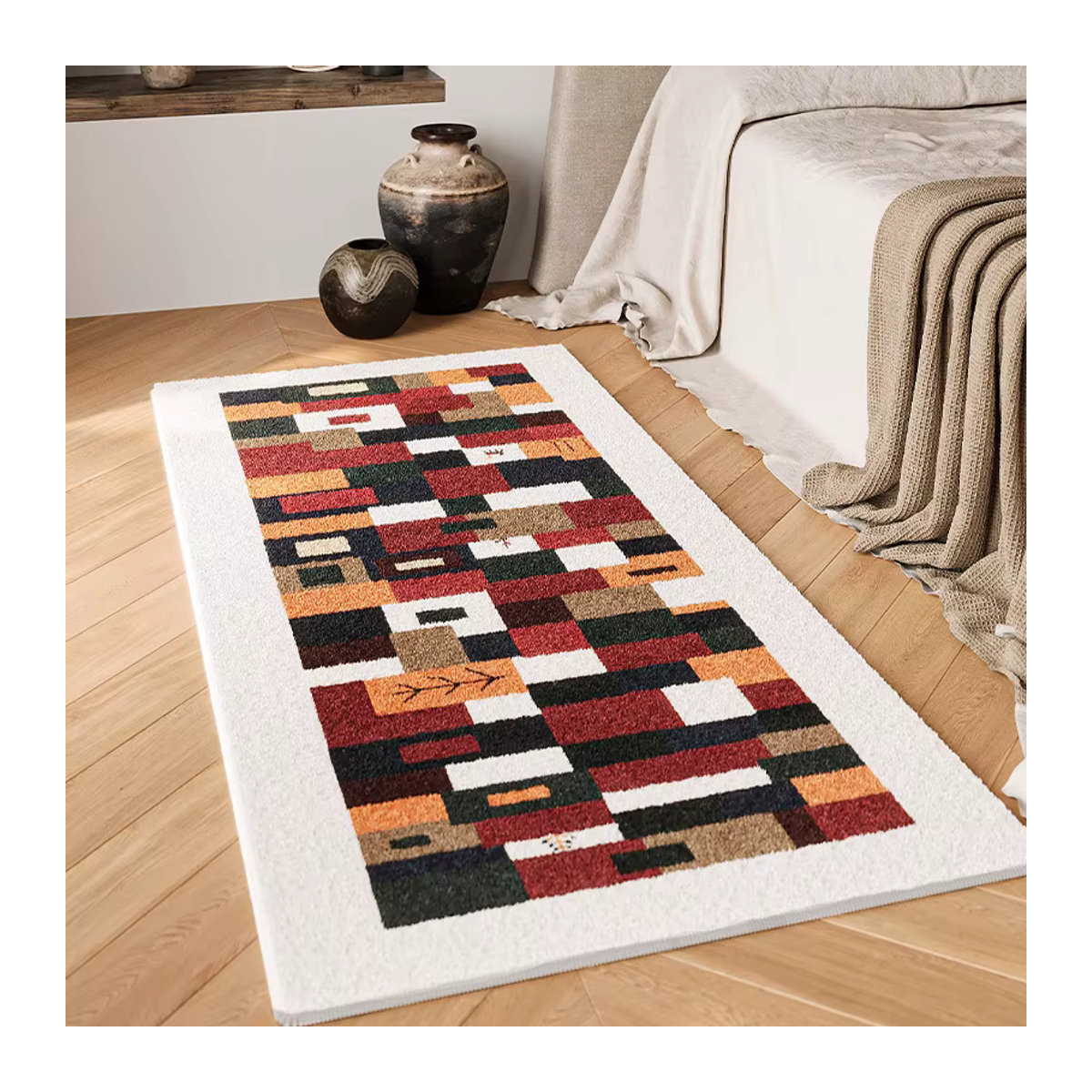 VIKAMA Retro Plaid Teppich in Mehrfarbig für Schlafzimmer, Wohnzimmer und Flur - Bild 1