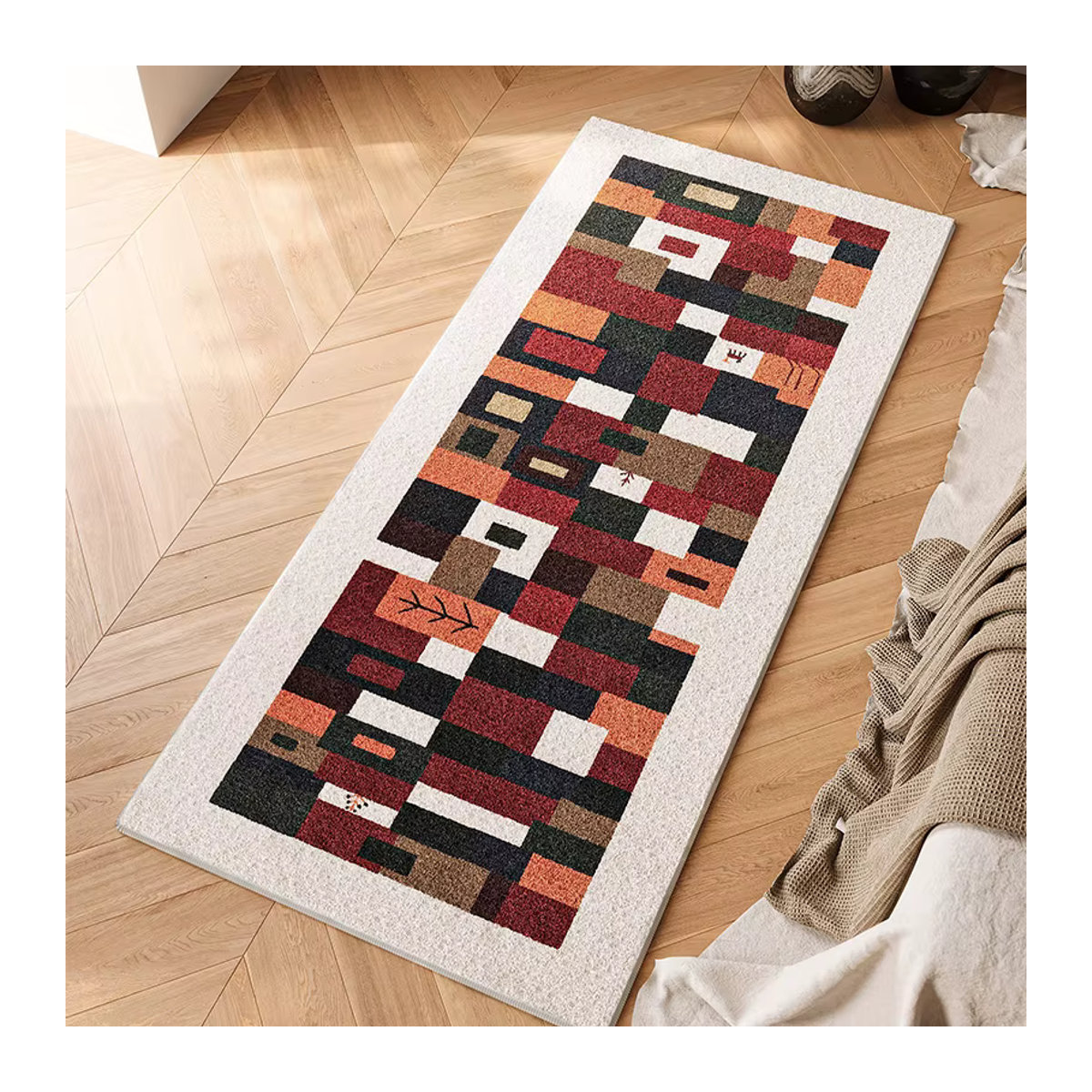 VIKAMA Retro Plaid Teppich in Mehrfarbig für Schlafzimmer, Wohnzimmer und Flur - Bild 2