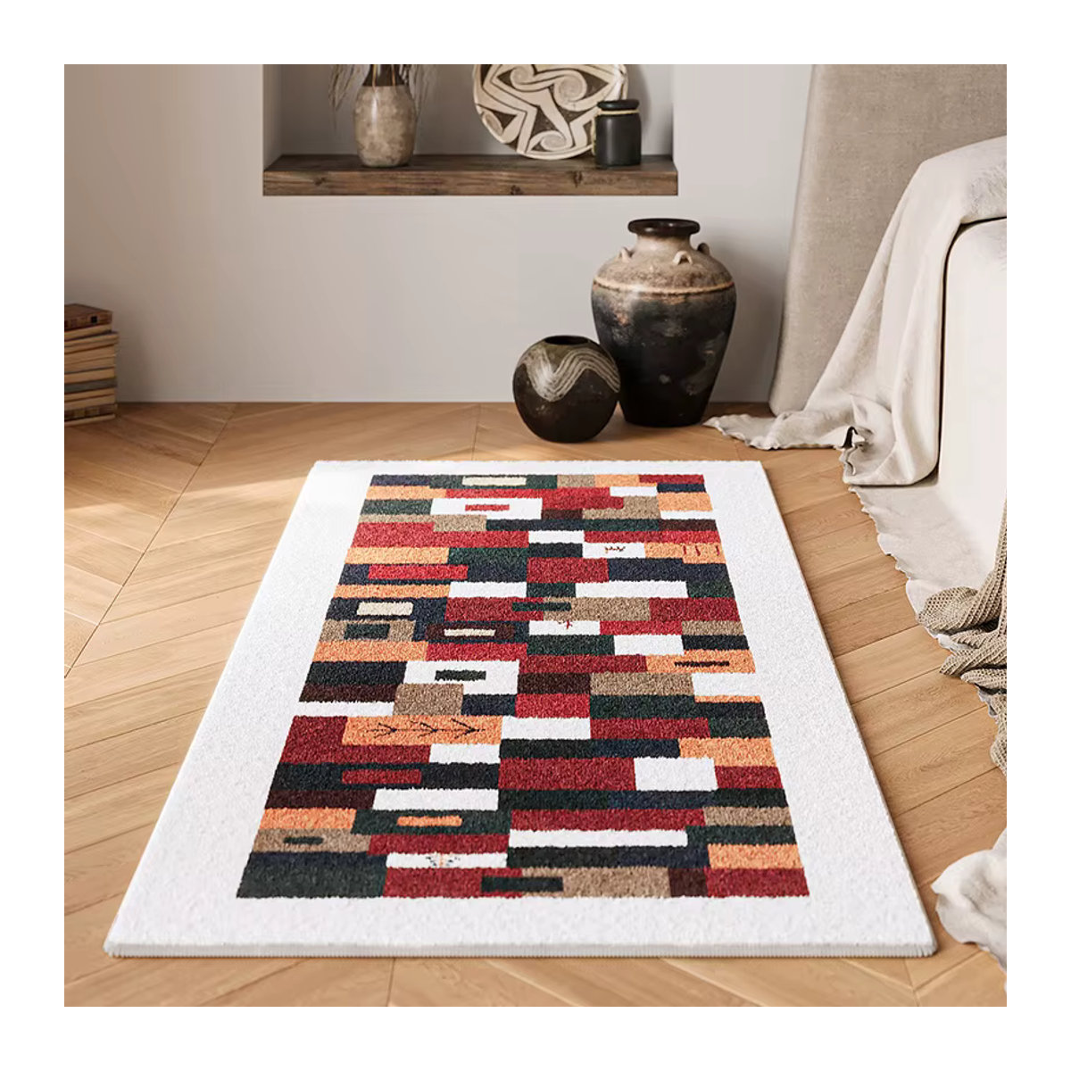 VIKAMA Retro Plaid Teppich in Mehrfarbig für Schlafzimmer, Wohnzimmer und Flur - Bild 3