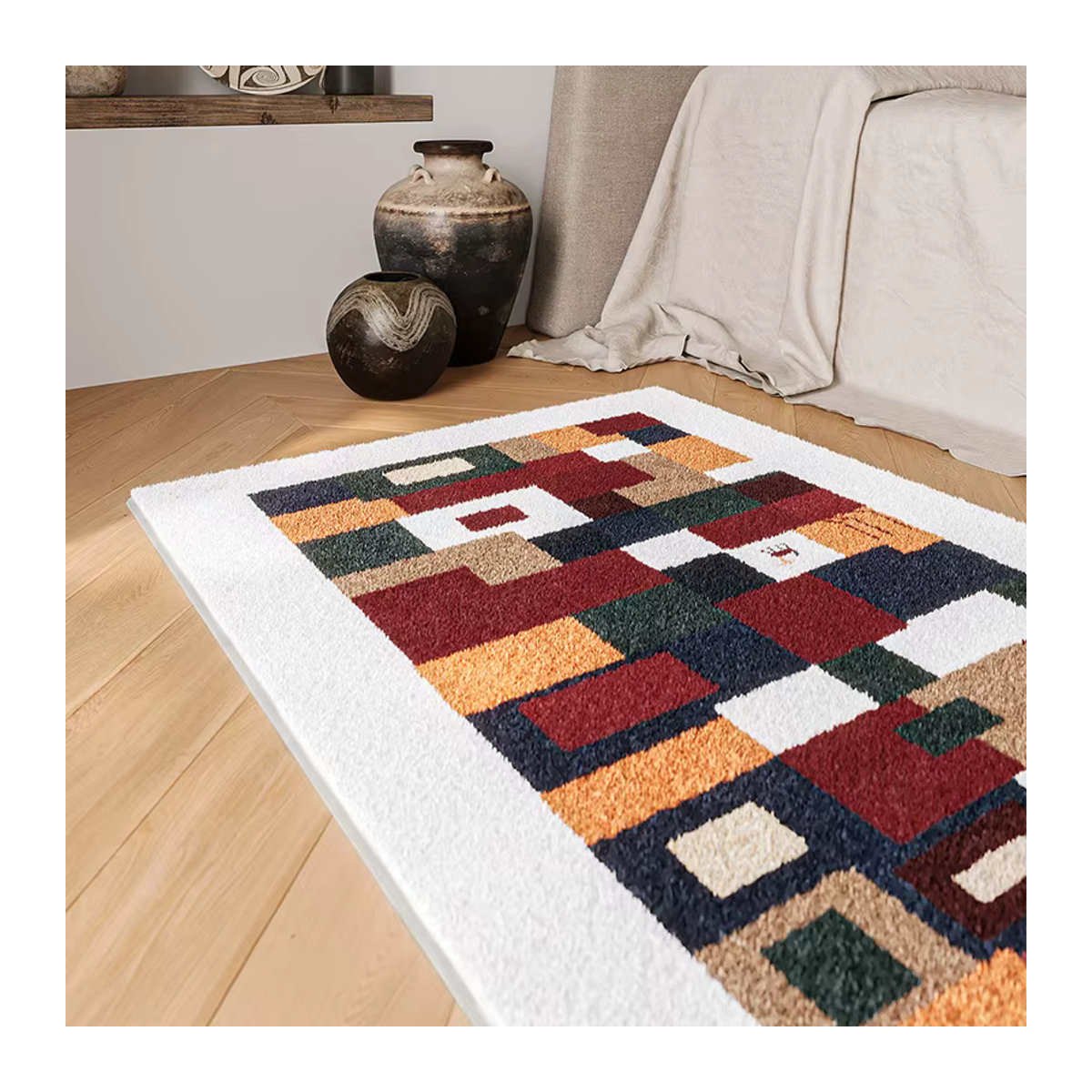 VIKAMA Retro Plaid Teppich in Mehrfarbig für Schlafzimmer, Wohnzimmer und Flur - Bild 5