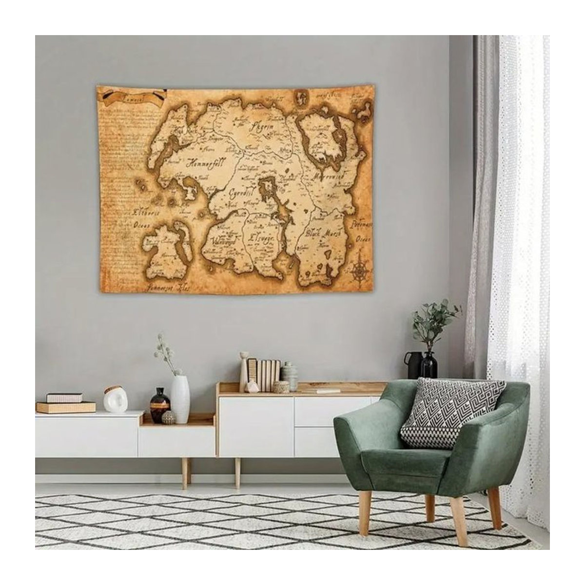 VIKAMA Retro Skyline Wandteppich in Beige, abstrakte Stadtlandschaft als Textil-Wanddekoration, B: 60 cm, H: 40 cm - Bild 1