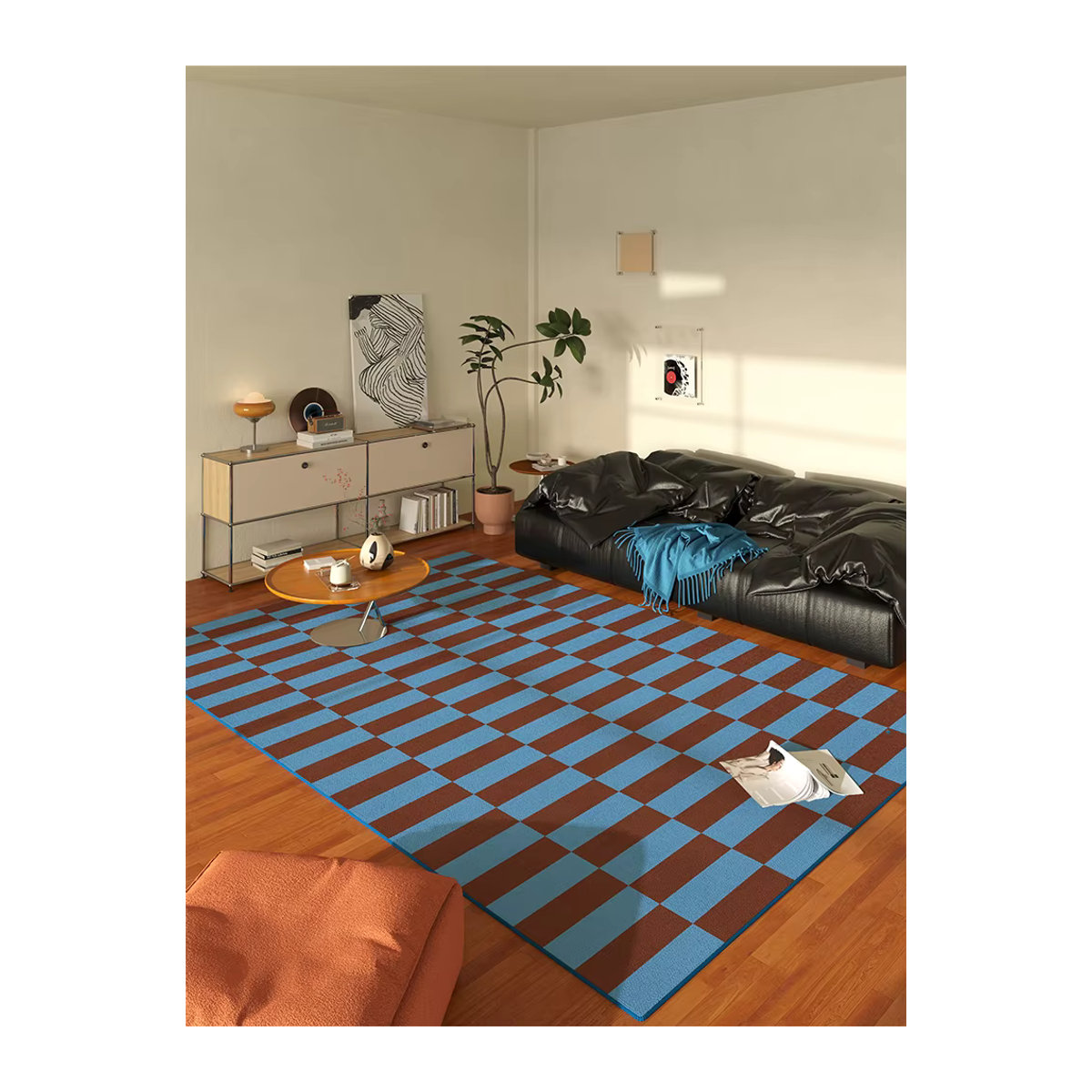 VIKAMA Retro Teppich mit blauem Streifenmuster für dein Wohnzimmer - Bild 1